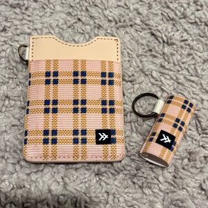 Plaid Pink and Blue Card Holder and Keychain Set